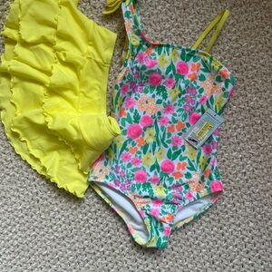 Cat & Jack Floral Kids Swim One Piece - Yellow and Pink